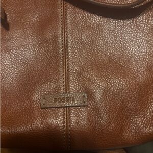Fossil Cognac Brown Pebbled Leather Shoulder Bag